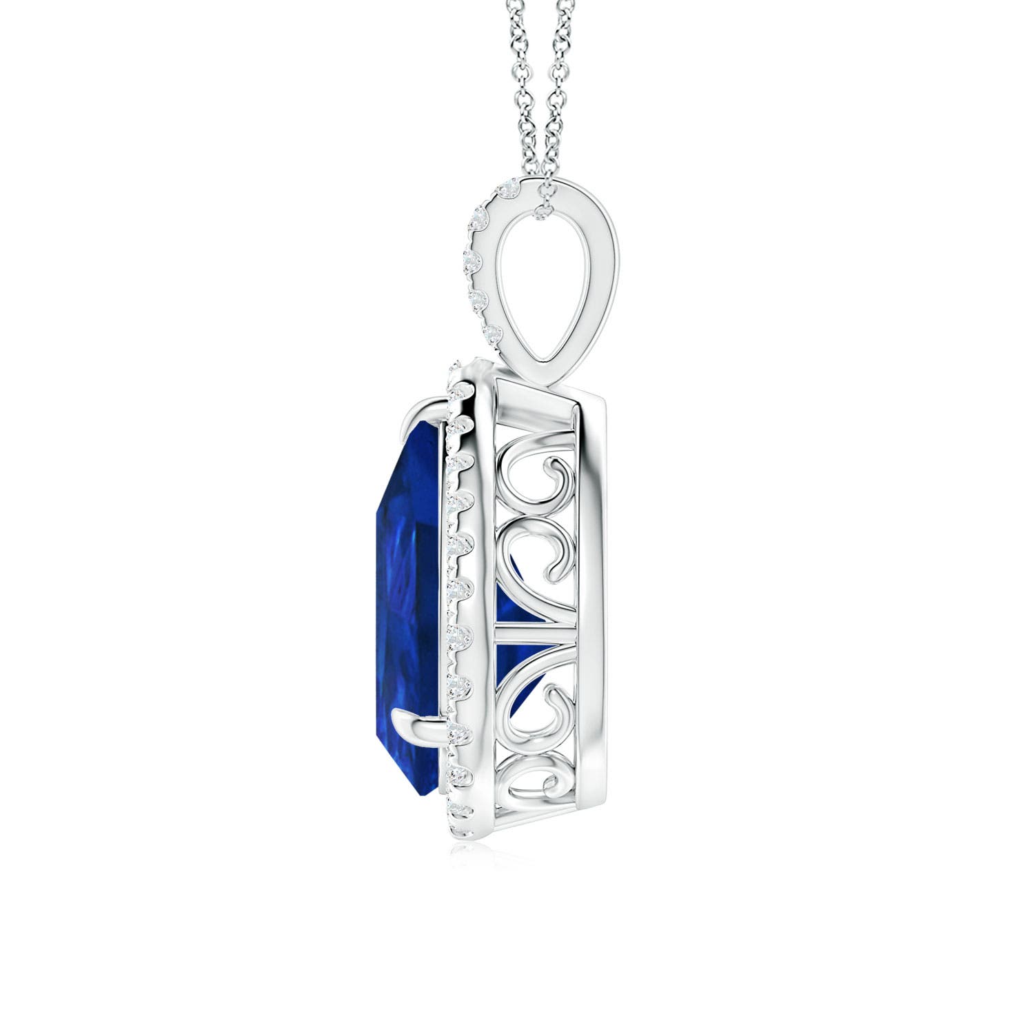 14x10mm Labgrown Lab-Grown Blue Sapphire Teardrop Pendant with Lab Diamond Halo in White Gold