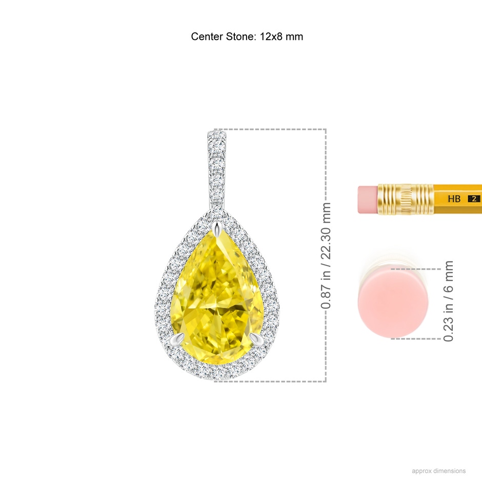 12x8mm Labgrown Lab-Grown Fancy Intense Yellow Diamond Teardrop Pendant with Halo in White Gold ruler