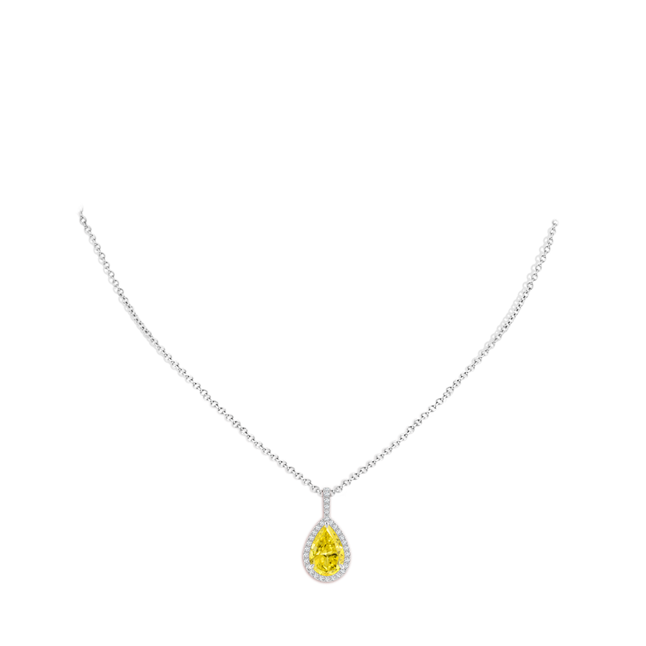 12x8mm Labgrown Lab-Grown Fancy Intense Yellow Diamond Teardrop Pendant with Halo in White Gold pen