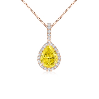 7x5mm Labgrown Lab-Grown Fancy Intense Yellow Diamond Teardrop Pendant with Halo in 9K Rose Gold