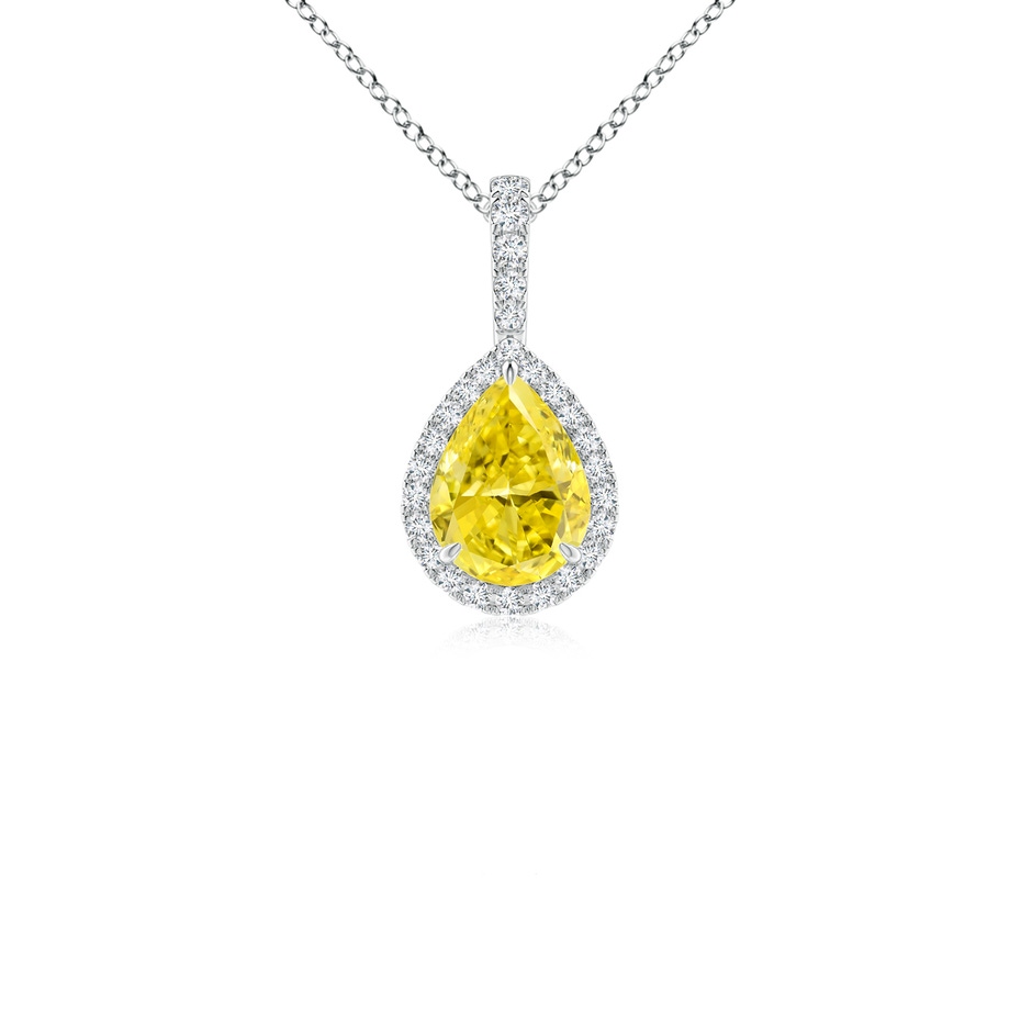 7x5mm Labgrown Lab-Grown Fancy Intense Yellow Diamond Teardrop Pendant with Halo in P950 Platinum 