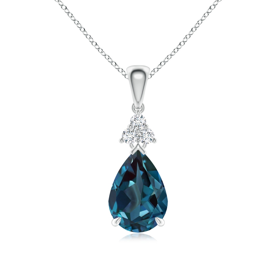 10x7mm Labgrown Claw-Set Lab-Grown Alexandrite Drop Pendant with Trio Diamonds in 18K White Gold 