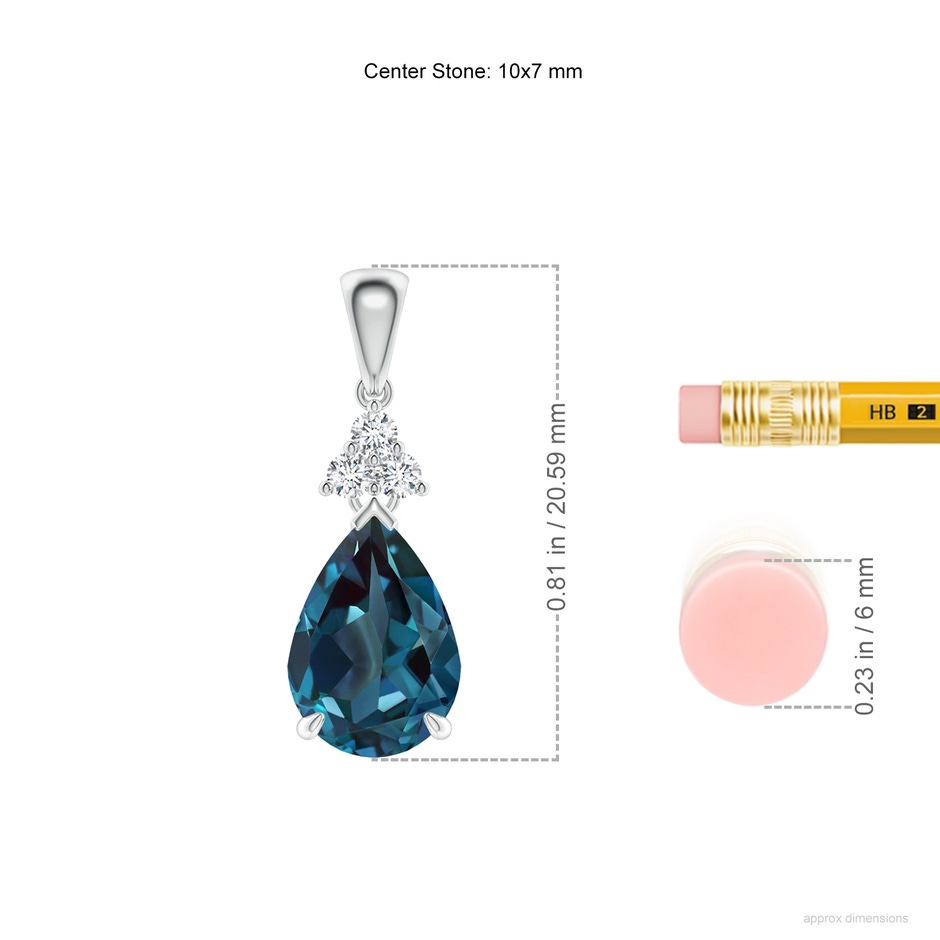 10x7mm Labgrown Claw-Set Lab-Grown Alexandrite Drop Pendant with Trio Diamonds in 18K White Gold ruler