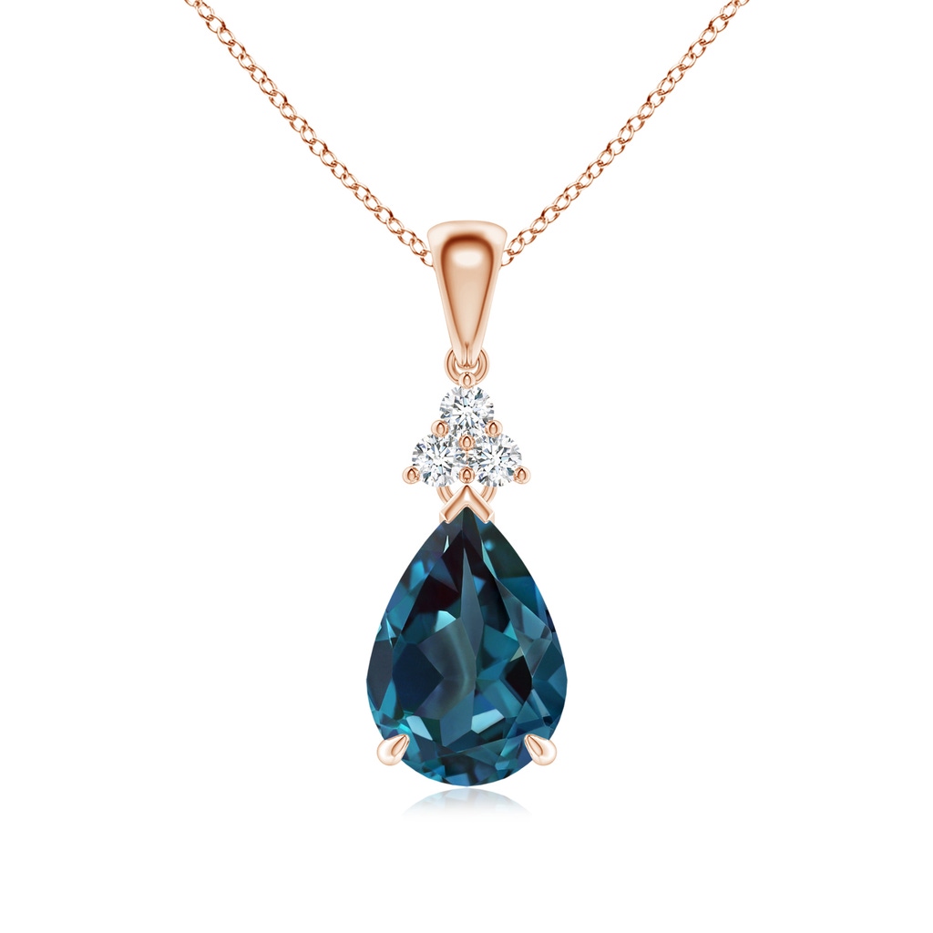 10x7mm Labgrown Claw-Set Lab-Grown Alexandrite Drop Pendant with Trio Diamonds in Rose Gold