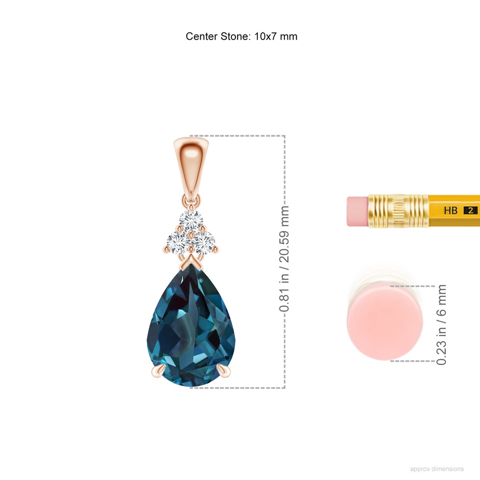 10x7mm Labgrown Claw-Set Lab-Grown Alexandrite Drop Pendant with Trio Diamonds in Rose Gold ruler