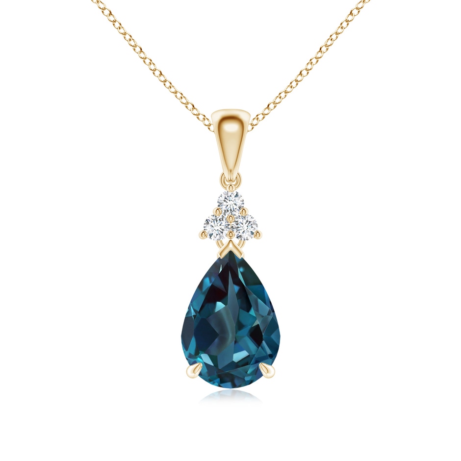 10x7mm Labgrown Claw-Set Lab-Grown Alexandrite Drop Pendant with Trio Diamonds in Yellow Gold 