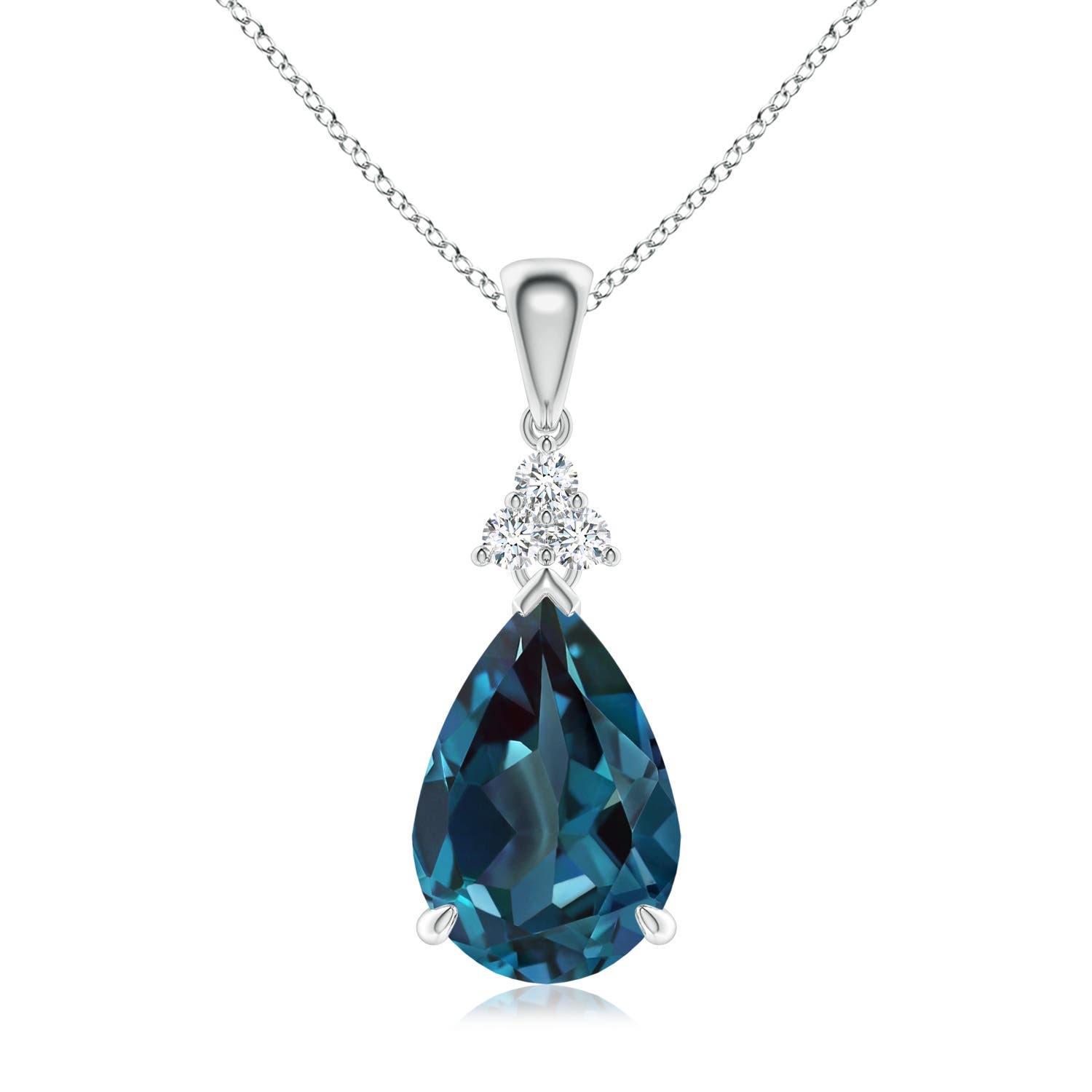 12x8mm Labgrown Claw-Set Lab-Grown Alexandrite Drop Pendant with Trio Diamonds in 18CT White Gold