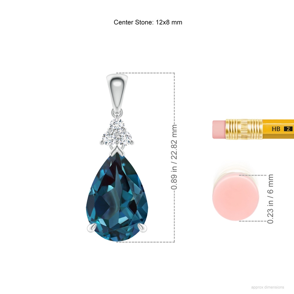 12x8mm Labgrown Claw-Set Lab-Grown Alexandrite Drop Pendant with Trio Diamonds in P950 Platinum ruler