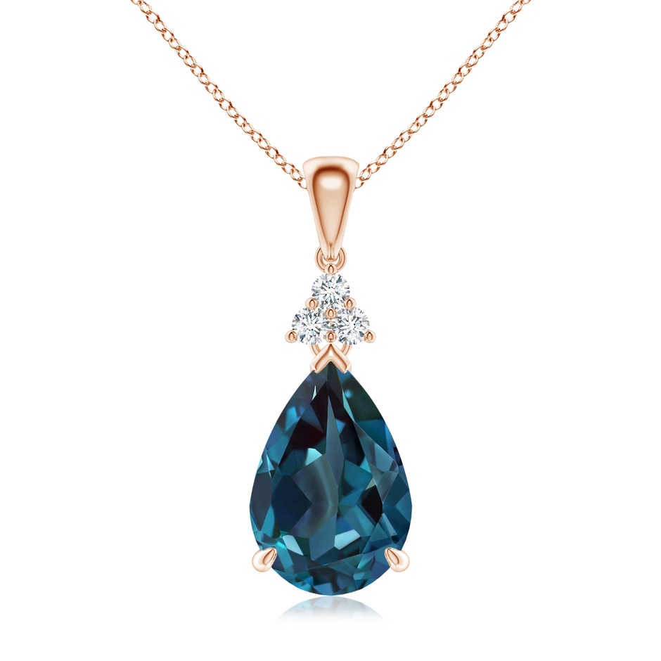 12x8mm Labgrown Claw-Set Lab-Grown Alexandrite Drop Pendant with Trio Diamonds in Rose Gold 