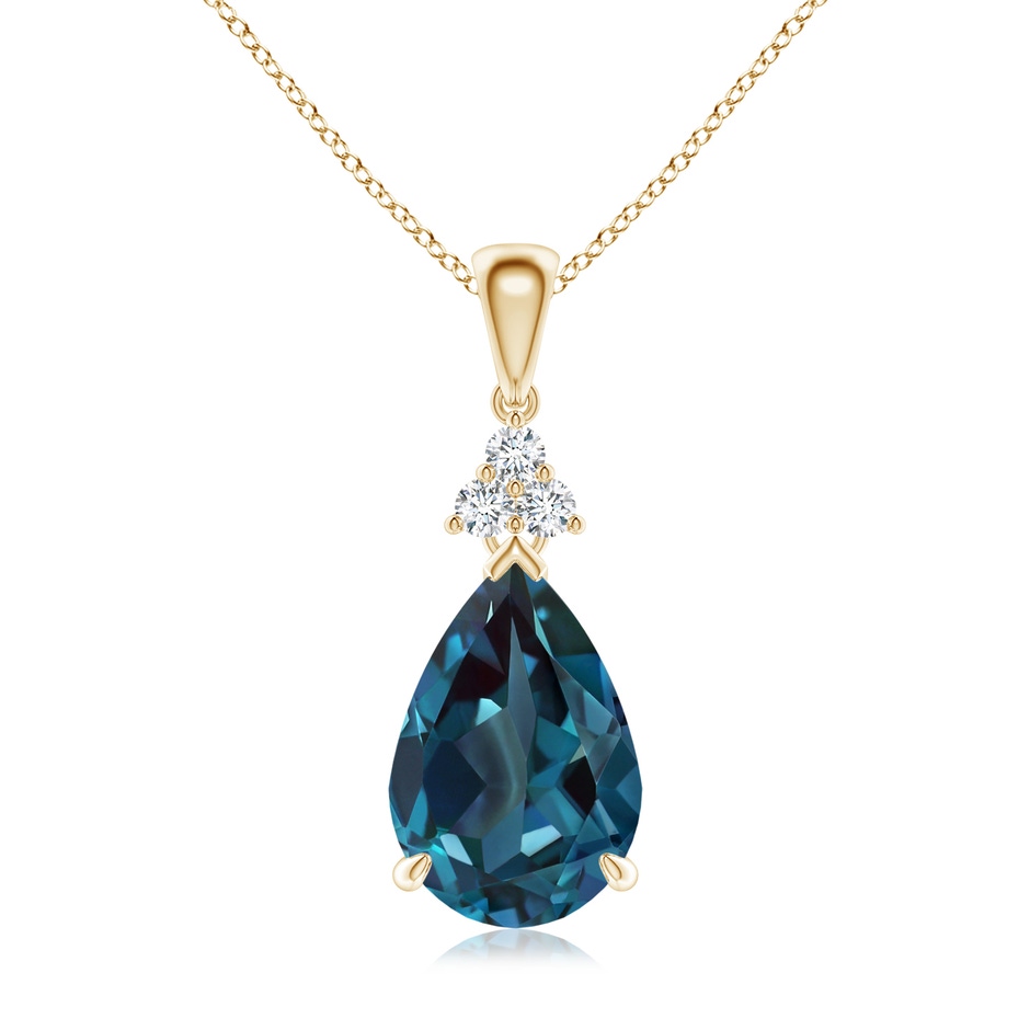 12x8mm Labgrown Claw-Set Lab-Grown Alexandrite Drop Pendant with Trio Diamonds in Yellow Gold 