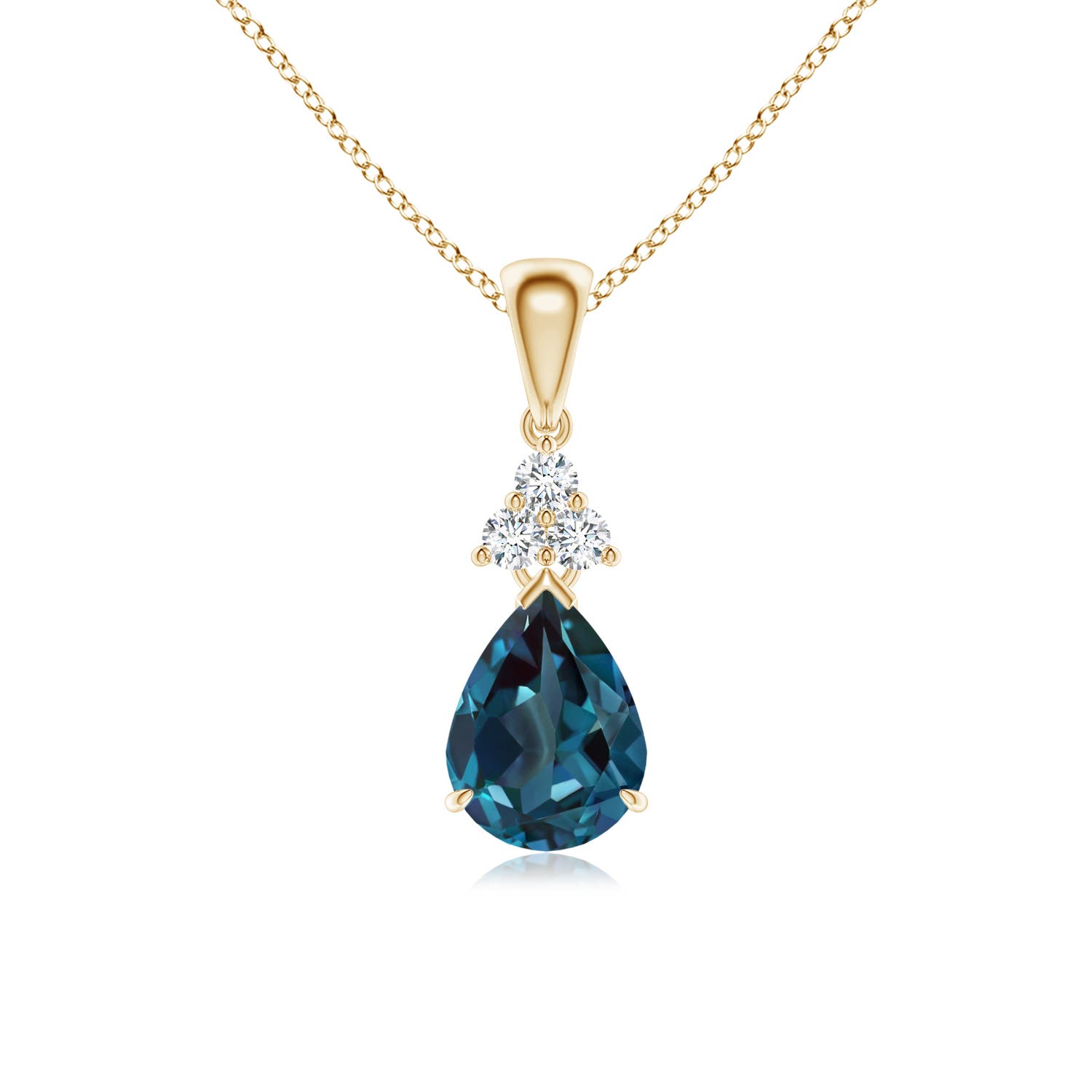 8x6mm Labgrown Claw-Set Lab-Grown Alexandrite Drop Pendant with Trio Diamonds in Yellow Gold