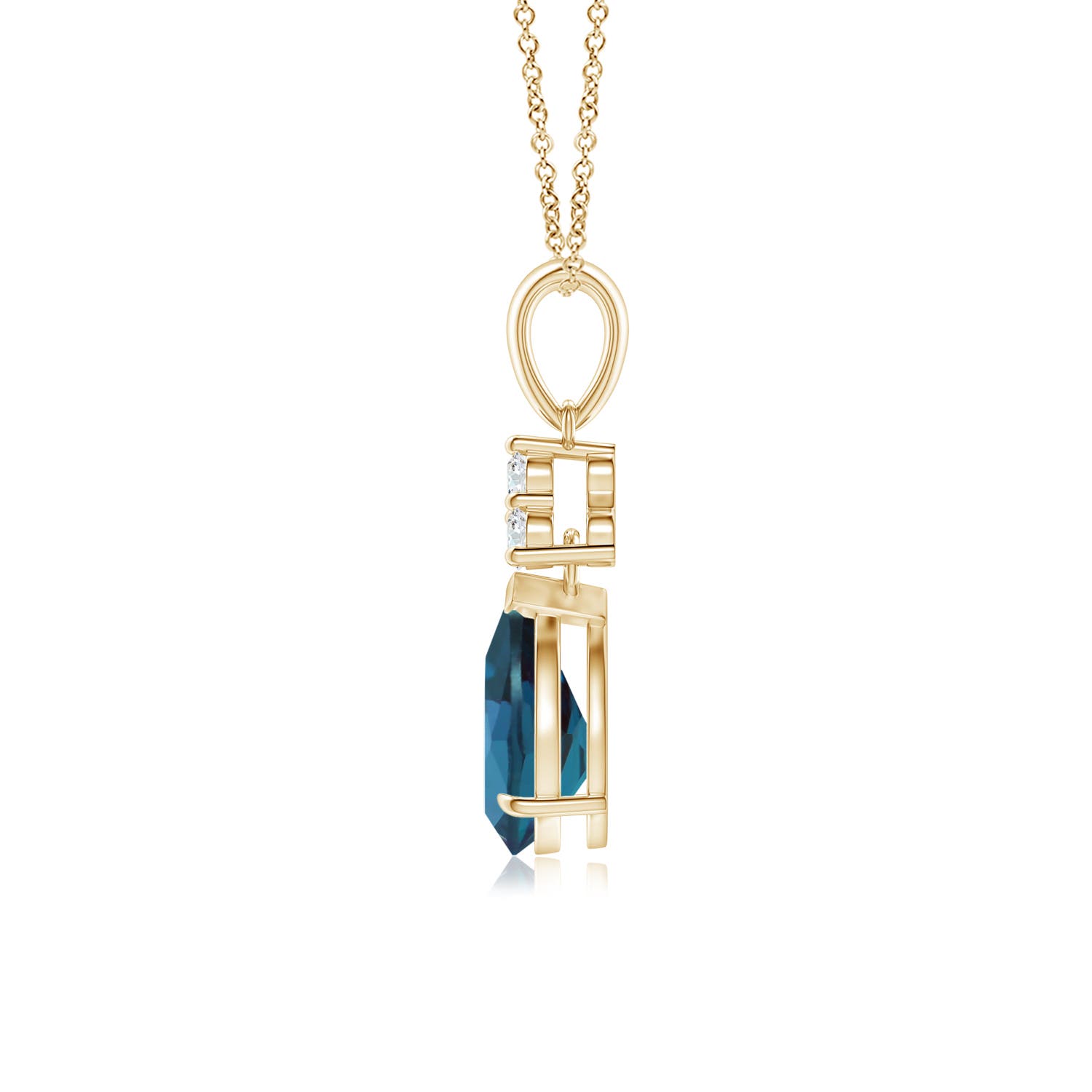 8x6mm Labgrown Claw-Set Lab-Grown Alexandrite Drop Pendant with Trio Diamonds in Yellow Gold