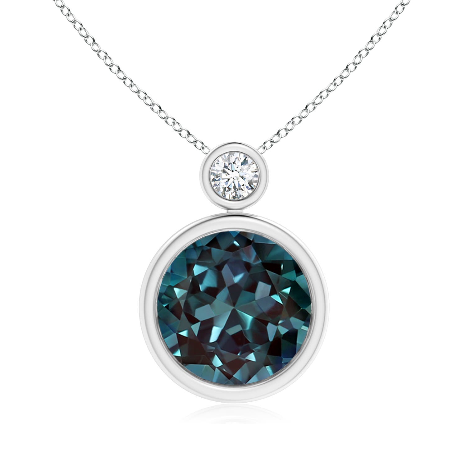 10mm Labgrown Bezel-Set Lab-Grown Alexandrite Solitaire Pendant with Diamond in 18K White Gold
