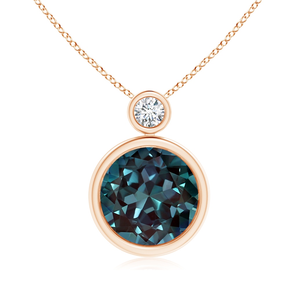 10mm Labgrown Bezel-Set Lab-Grown Alexandrite Solitaire Pendant with Diamond in Rose Gold