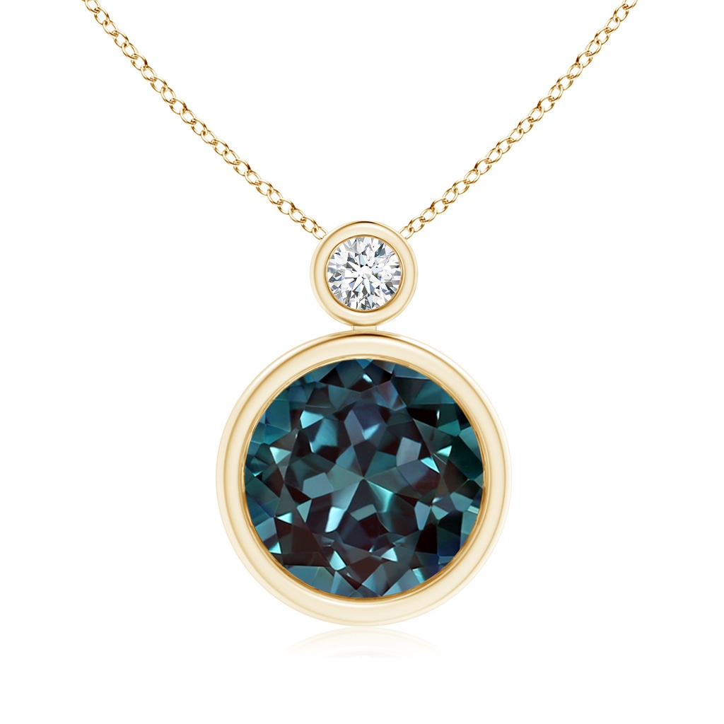 10mm Labgrown Bezel-Set Lab-Grown Alexandrite Solitaire Pendant with Diamond in Yellow Gold