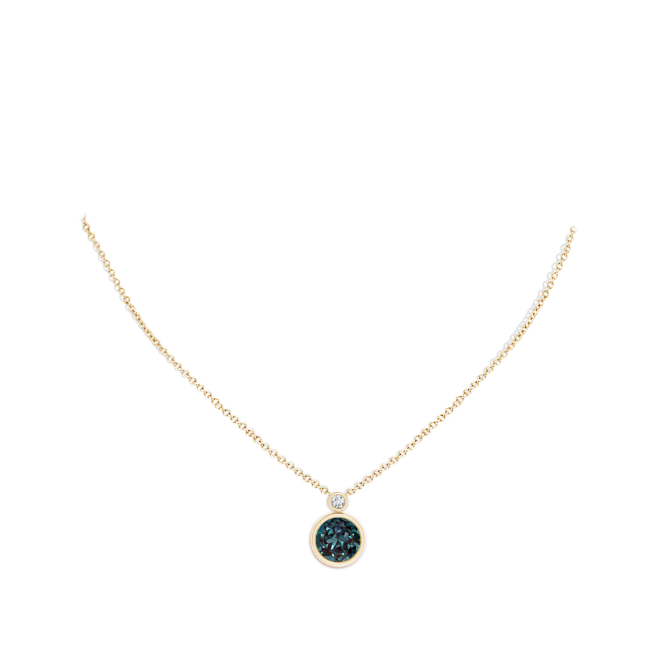 10mm Labgrown Bezel-Set Lab-Grown Alexandrite Solitaire Pendant with Diamond in Yellow Gold pen