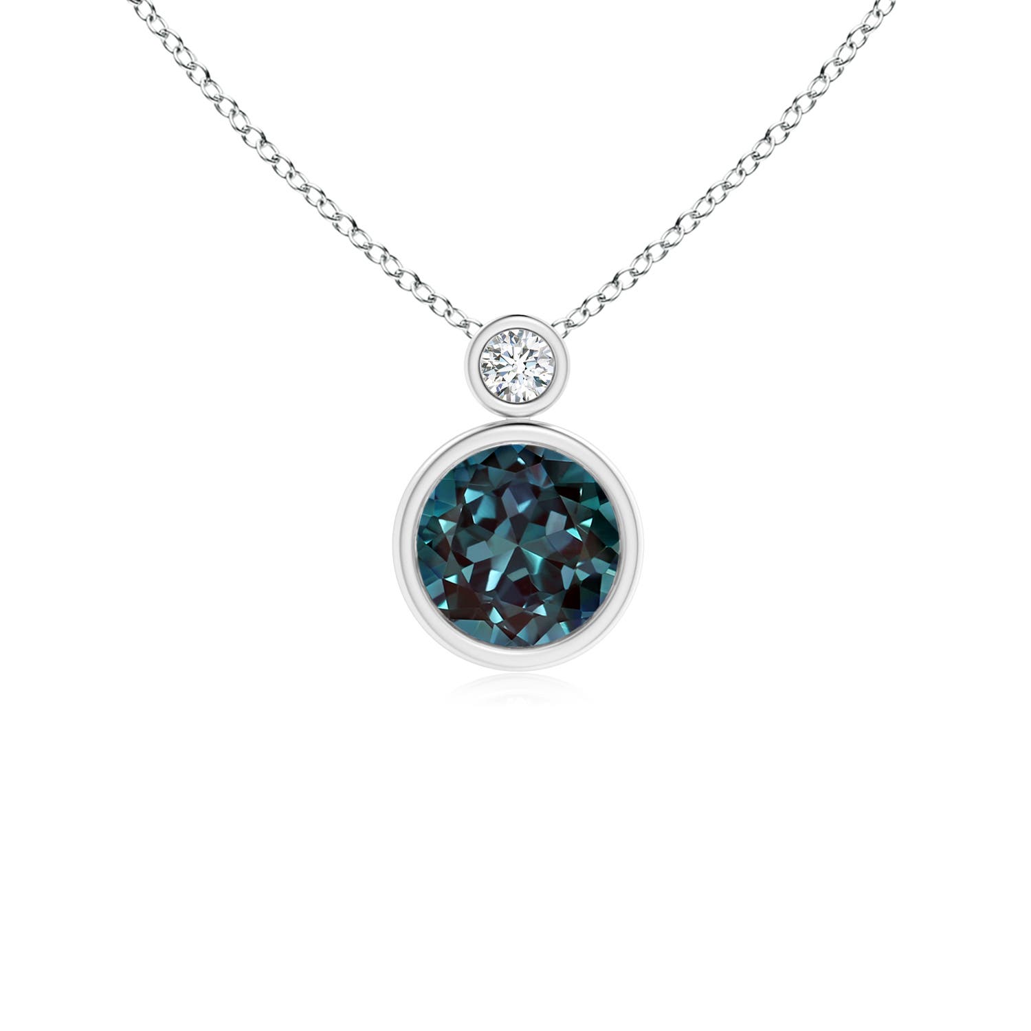 6mm Labgrown Bezel-Set Lab-Grown Alexandrite Solitaire Pendant with Diamond in 18K White Gold