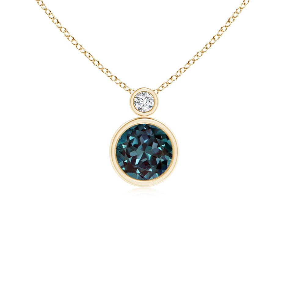 6mm Labgrown Bezel-Set Lab-Grown Alexandrite Solitaire Pendant with Diamond in Yellow Gold 