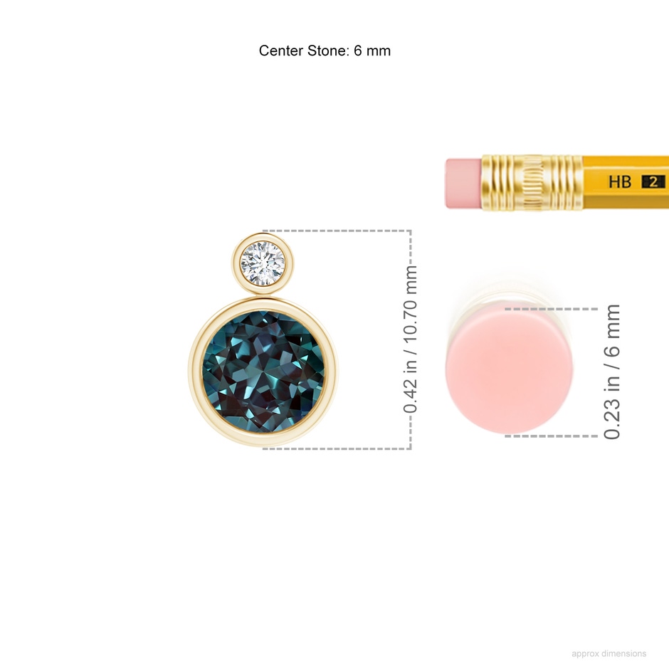 6mm Labgrown Bezel-Set Lab-Grown Alexandrite Solitaire Pendant with Diamond in Yellow Gold ruler