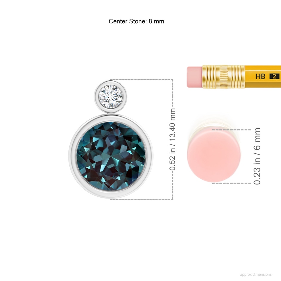 8mm Labgrown Bezel-Set Lab-Grown Alexandrite Solitaire Pendant with Diamond in P950 Platinum ruler