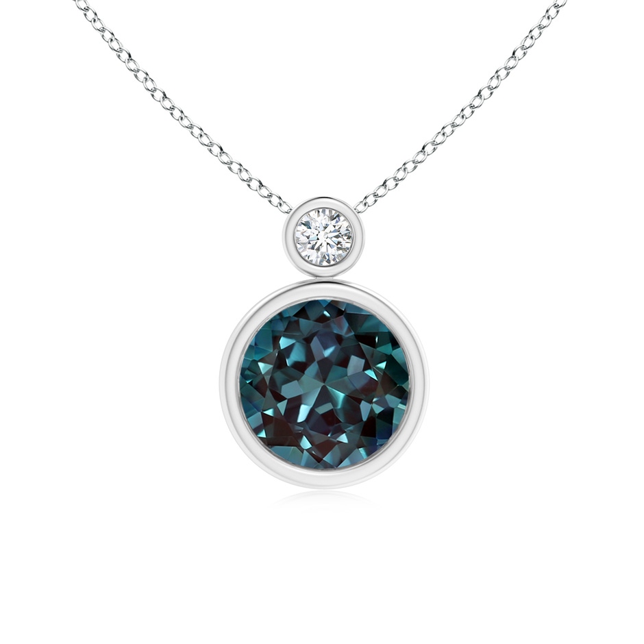 8mm Labgrown Bezel-Set Lab-Grown Alexandrite Solitaire Pendant with Diamond in White Gold 