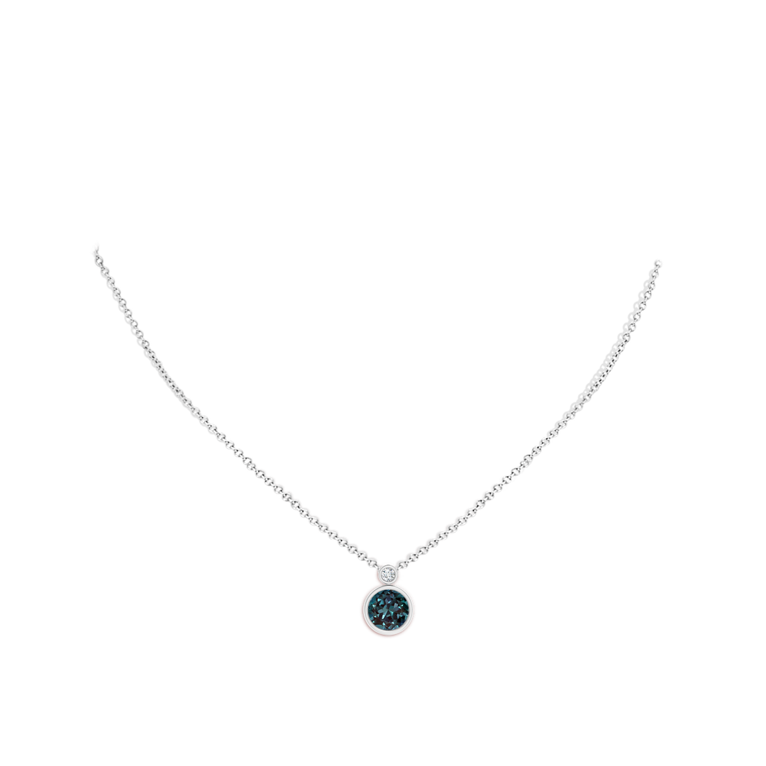 8mm Labgrown Bezel-Set Lab-Grown Alexandrite Solitaire Pendant with Diamond in White Gold - body_neck