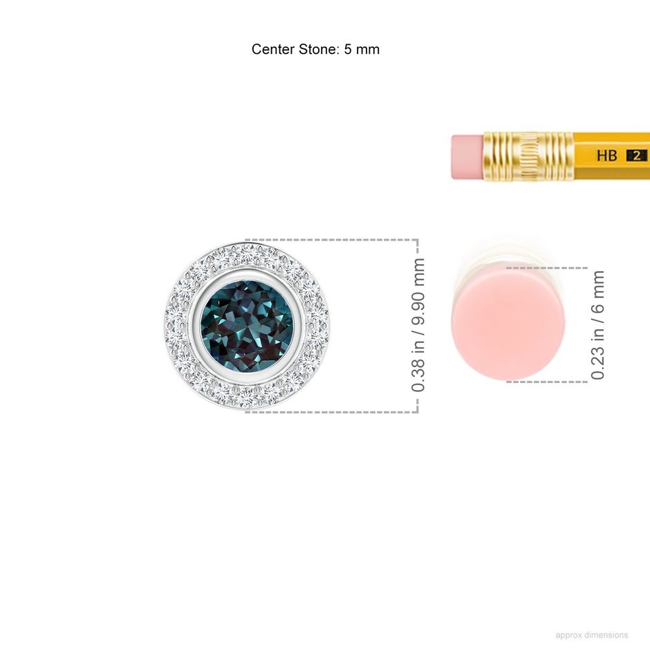 5mm Labgrown Round Bezel-Set Lab-Grown Alexandrite Pendant with Diamond Halo in 18K White Gold ruler