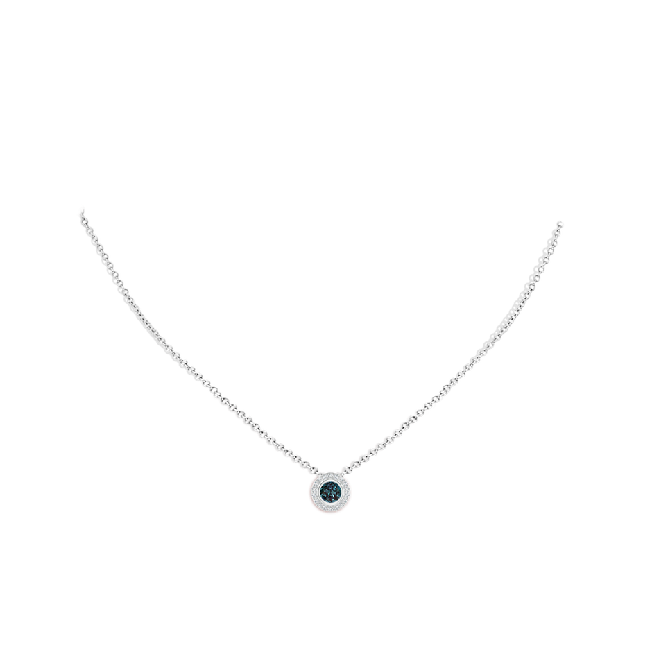 5mm Labgrown Round Bezel-Set Lab-Grown Alexandrite Pendant with Diamond Halo in 18K White Gold pen