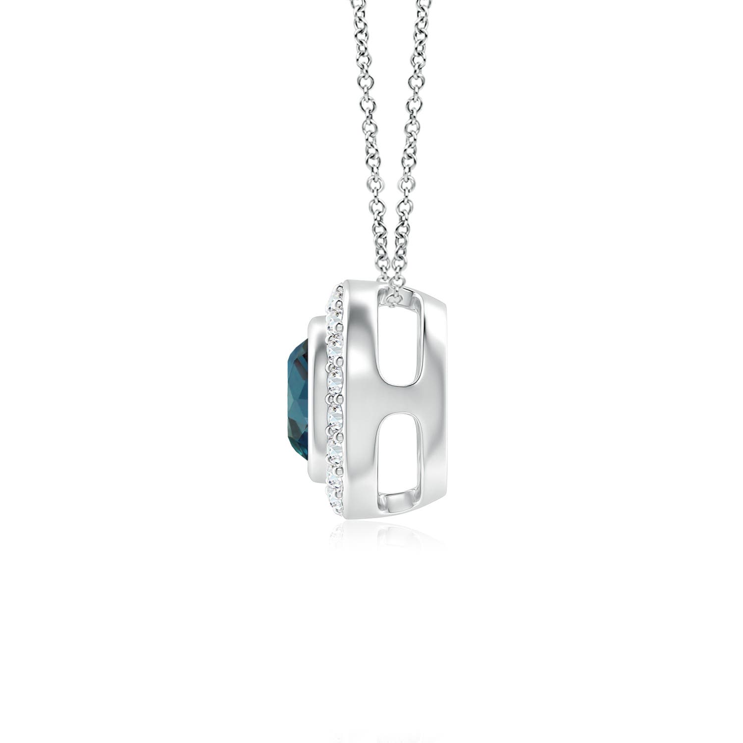 5mm Labgrown Round Bezel-Set Lab-Grown Alexandrite Pendant with Diamond Halo in White Gold - side 3