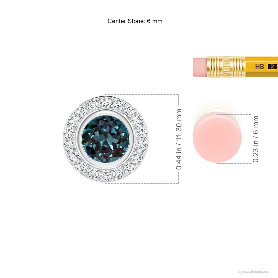 6mm Labgrown Round Bezel-Set Lab-Grown Alexandrite Pendant with Diamond Halo in White Gold ruler