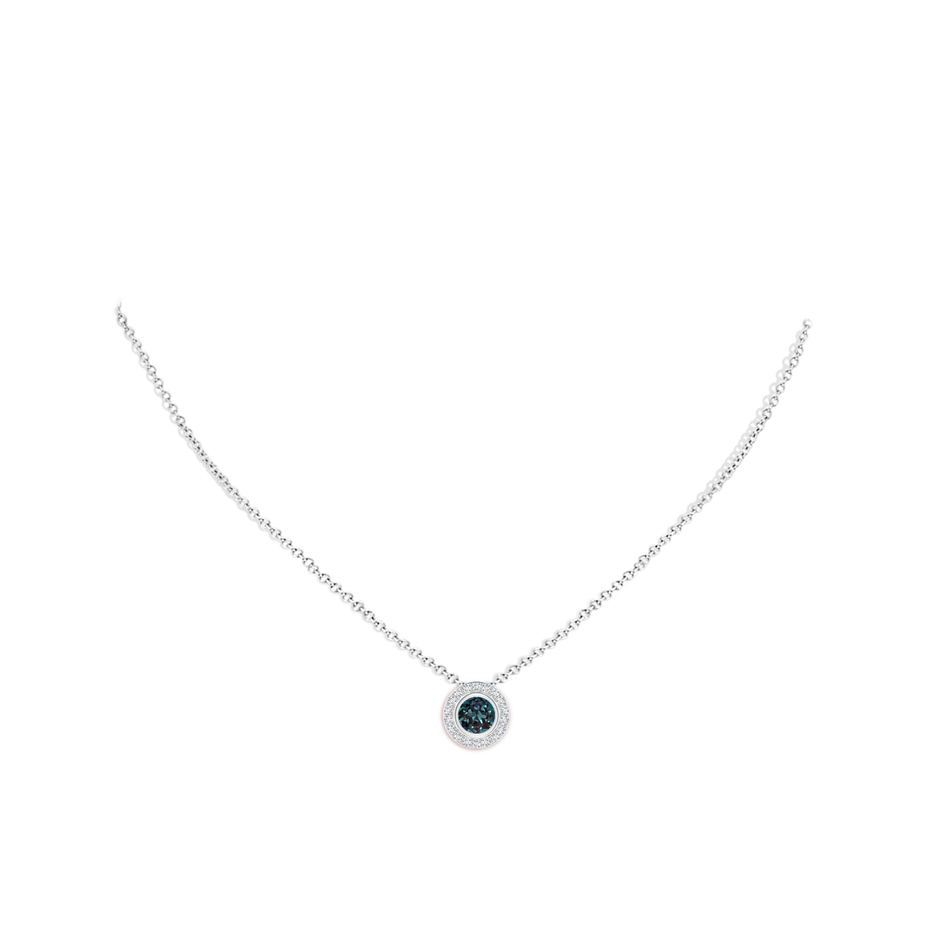 6mm Labgrown Round Bezel-Set Lab-Grown Alexandrite Pendant with Diamond Halo in White Gold pen