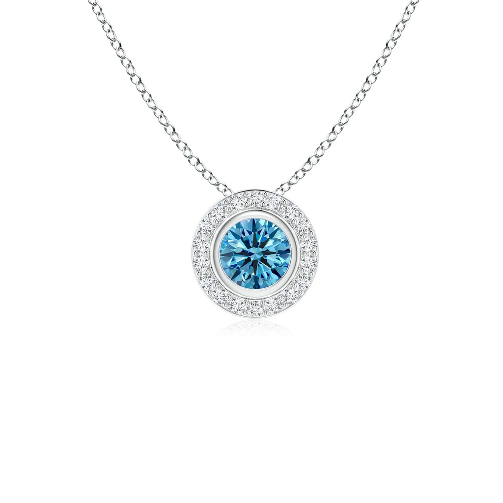 4mm Labgrown Round Bezel-Set Lab-Grown Fancy Intense Blue Diamond Pendant with Halo in P950 Platinum