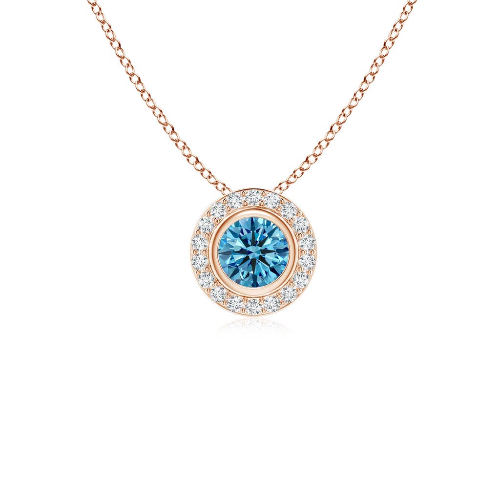 4mm Labgrown Round Bezel-Set Lab-Grown Fancy Intense Blue Diamond Pendant with Halo in Rose Gold