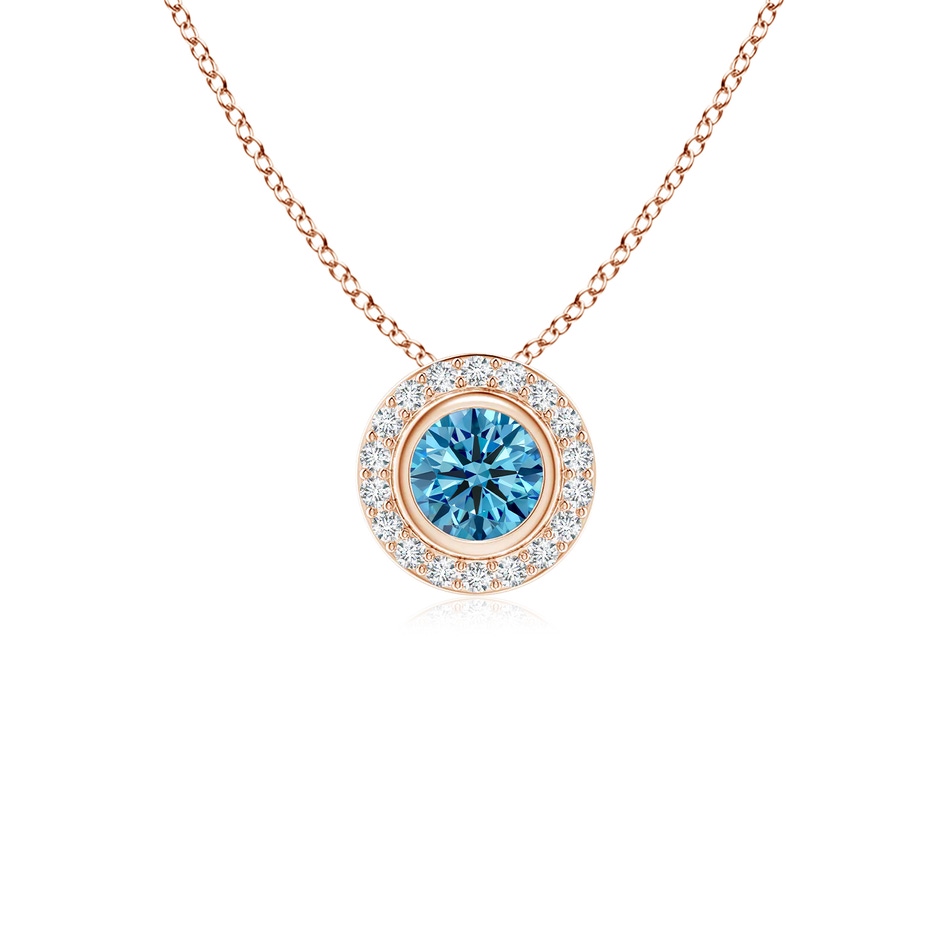 4mm Labgrown Round Bezel-Set Lab-Grown Fancy Intense Blue Diamond Pendant with Halo in Rose Gold 