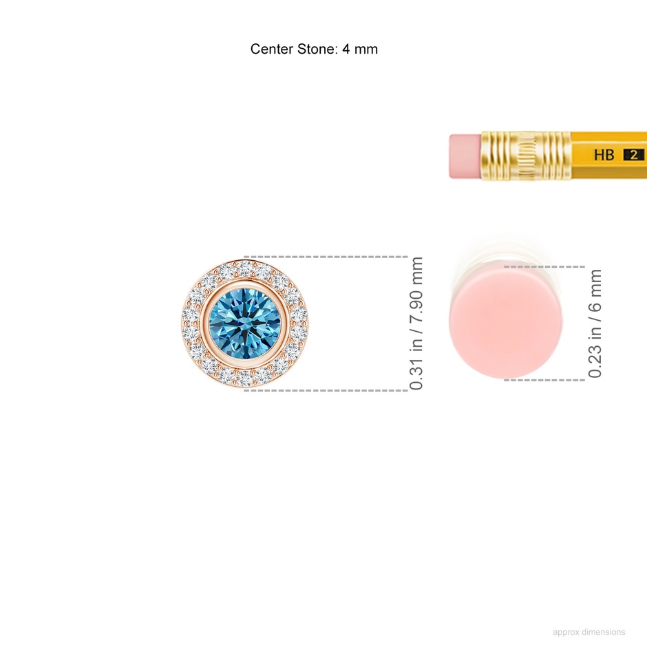 4mm Labgrown Round Bezel-Set Lab-Grown Fancy Intense Blue Diamond Pendant with Halo in Rose Gold ruler