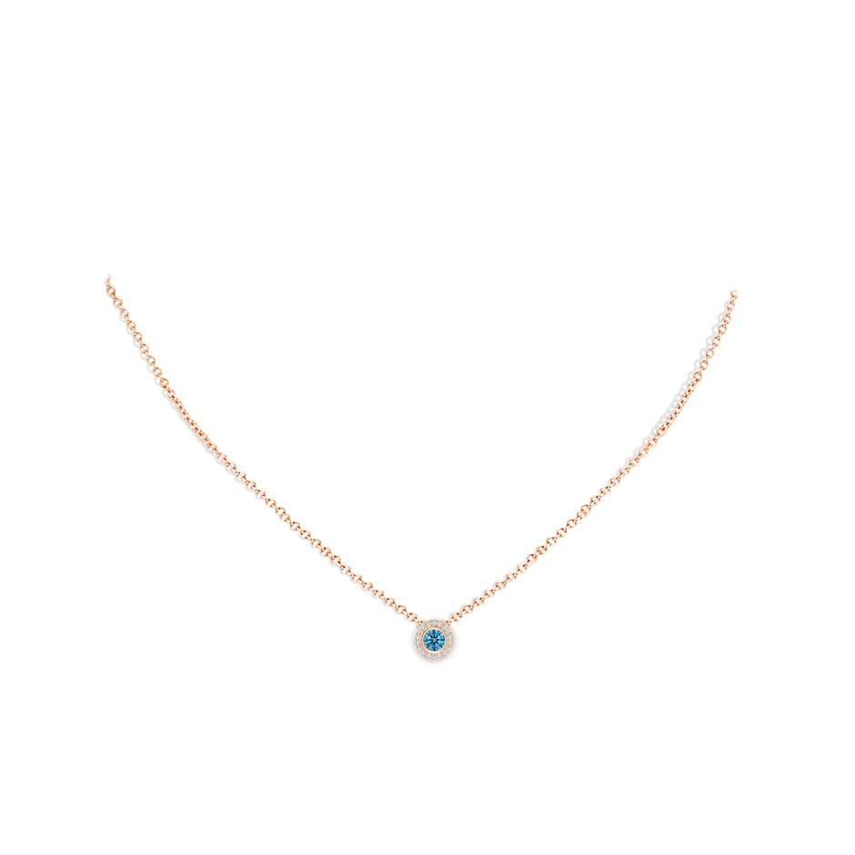 4mm Labgrown Round Bezel-Set Lab-Grown Fancy Intense Blue Diamond Pendant with Halo in Rose Gold pen