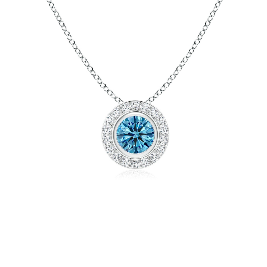 4mm Labgrown Round Bezel-Set Lab-Grown Fancy Intense Blue Diamond Pendant with Halo in White Gold 