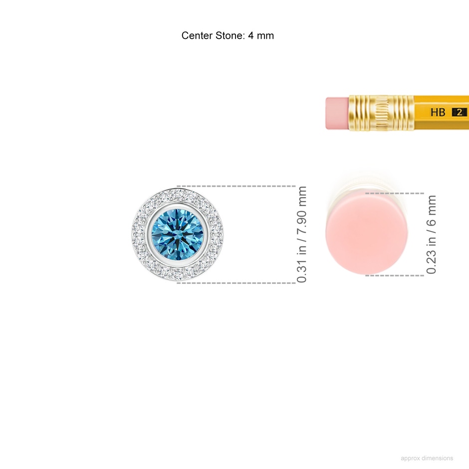 4mm Labgrown Round Bezel-Set Lab-Grown Fancy Intense Blue Diamond Pendant with Halo in White Gold ruler