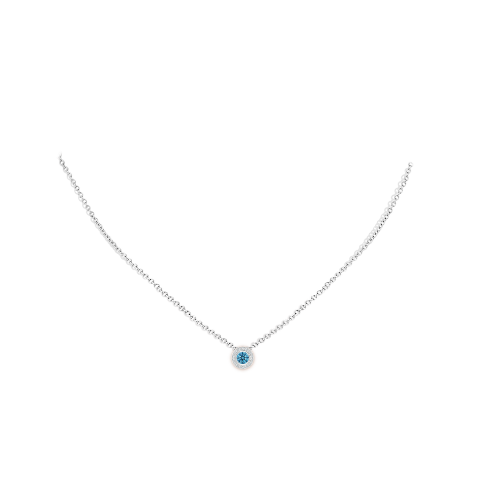 4mm Labgrown Round Bezel-Set Lab-Grown Fancy Intense Blue Diamond Pendant with Halo in White Gold pen
