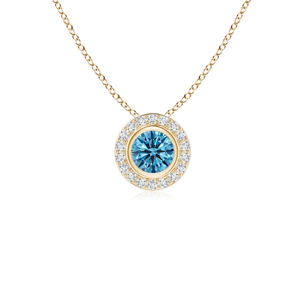 4mm Labgrown Round Bezel-Set Lab-Grown Fancy Intense Blue Diamond Pendant with Halo in Yellow Gold