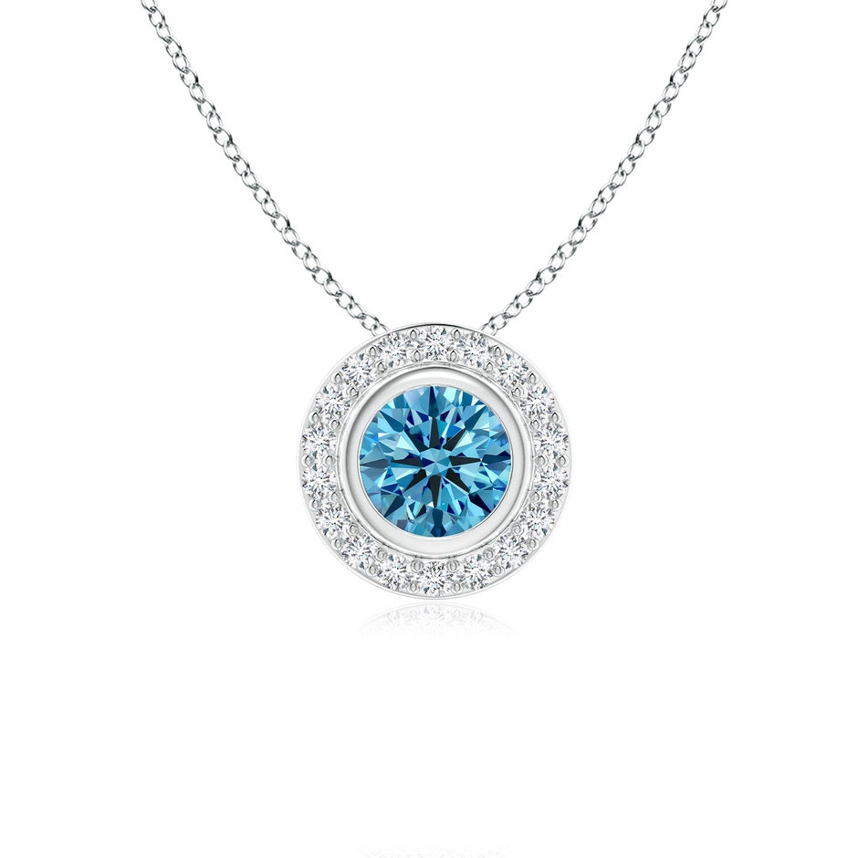 5mm Labgrown Round Bezel-Set Lab-Grown Fancy Intense Blue Diamond Pendant with Halo in White Gold 