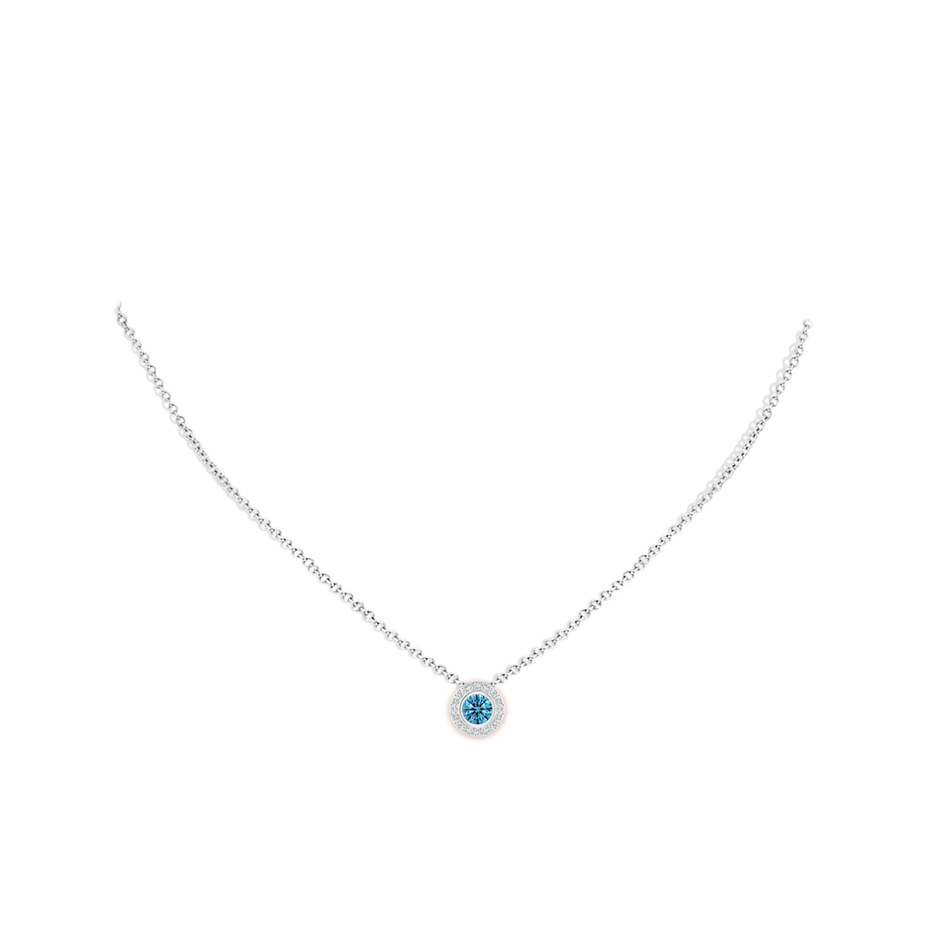 5mm Labgrown Round Bezel-Set Lab-Grown Fancy Intense Blue Diamond Pendant with Halo in White Gold pen