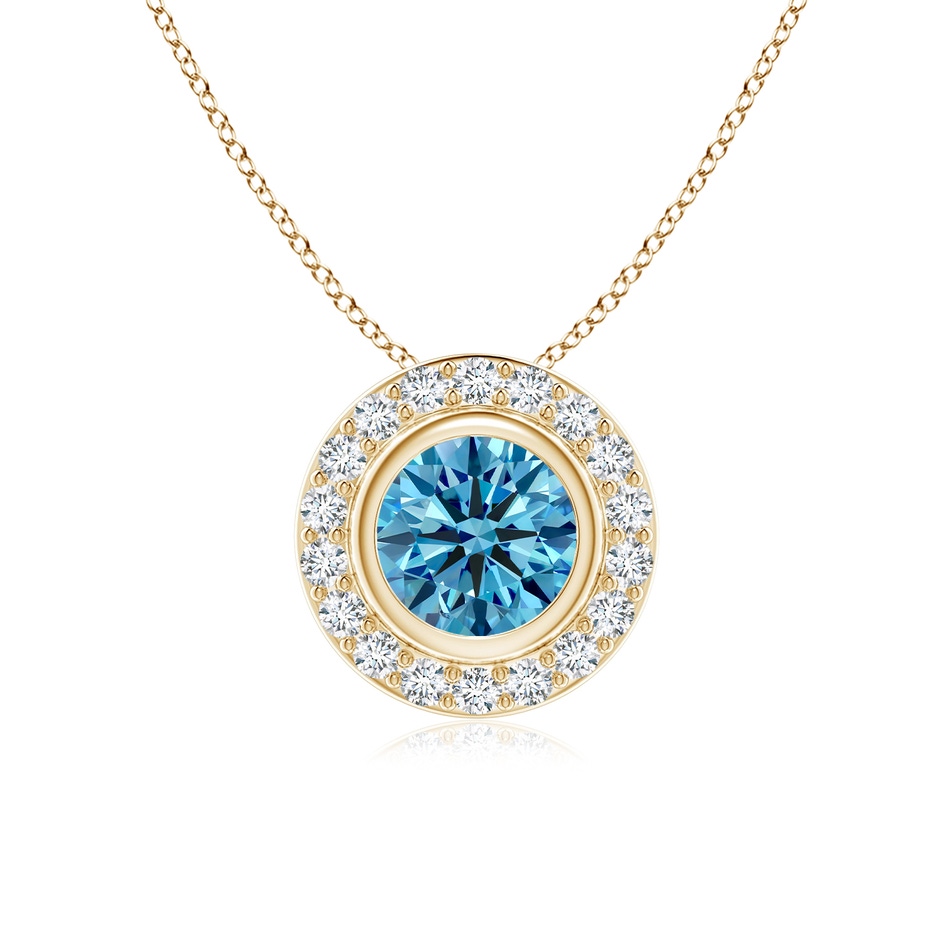 6mm Labgrown Round Bezel-Set Lab-Grown Fancy Intense Blue Diamond Pendant with Halo in 18K Yellow Gold 