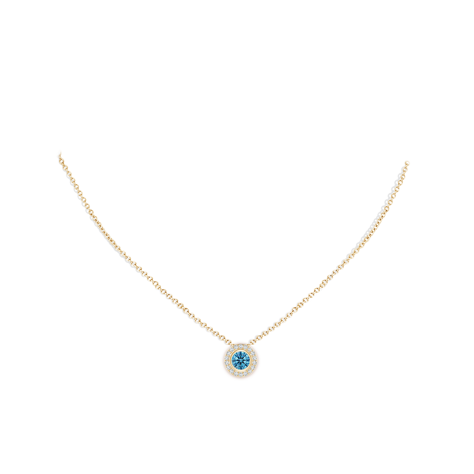 6mm Labgrown Round Bezel-Set Lab-Grown Fancy Intense Blue Diamond Pendant with Halo in 18K Yellow Gold pen