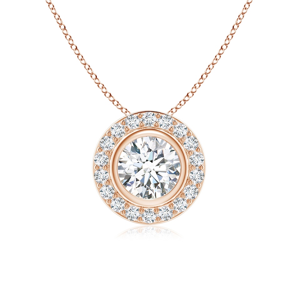 6mm FGVS Round Bezel-Set Lab-Grown Diamond Pendant with Halo in Rose Gold 