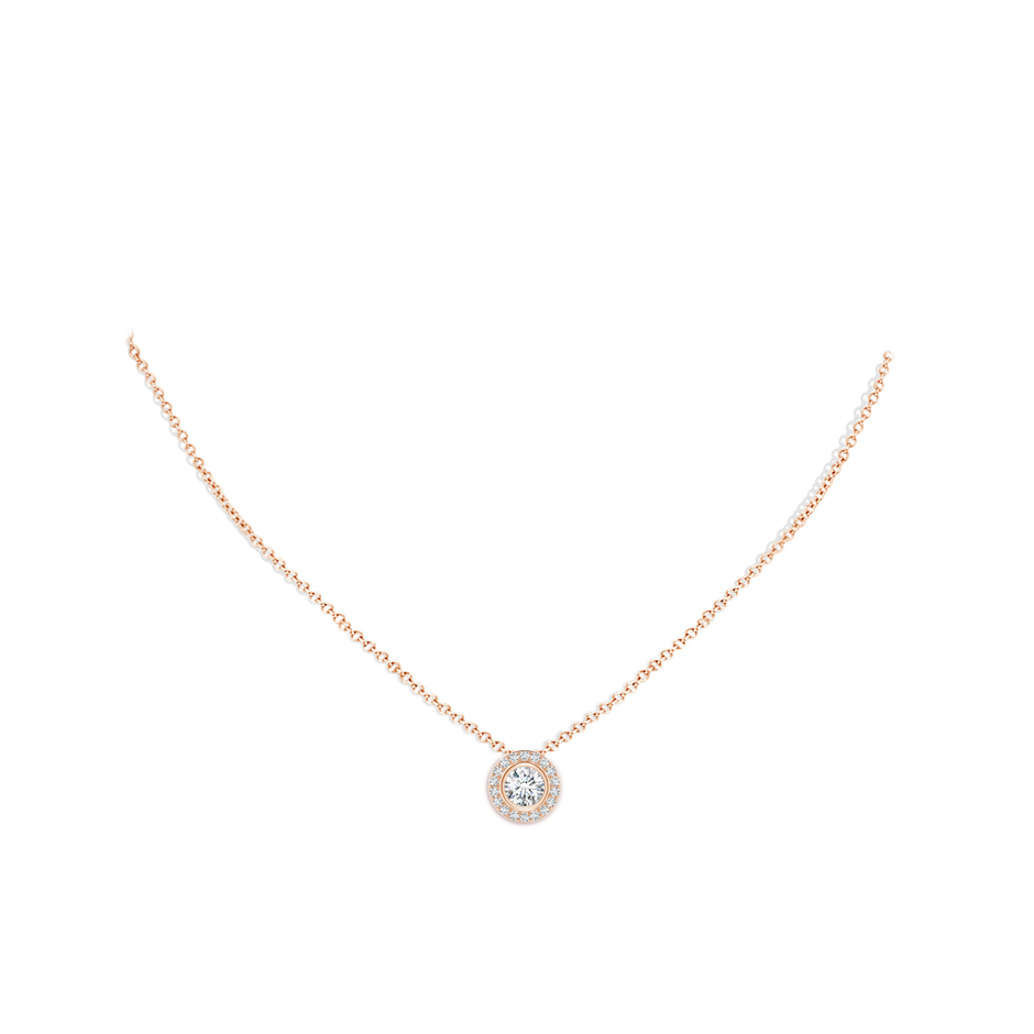 6mm FGVS Round Bezel-Set Lab-Grown Diamond Pendant with Halo in Rose Gold pen