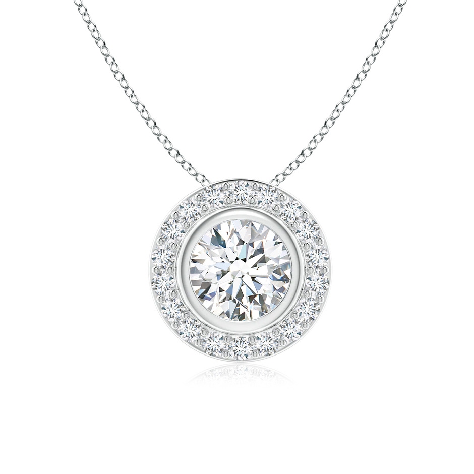 6mm FGVS Round Bezel-Set Lab-Grown Diamond Pendant with Halo in White Gold 