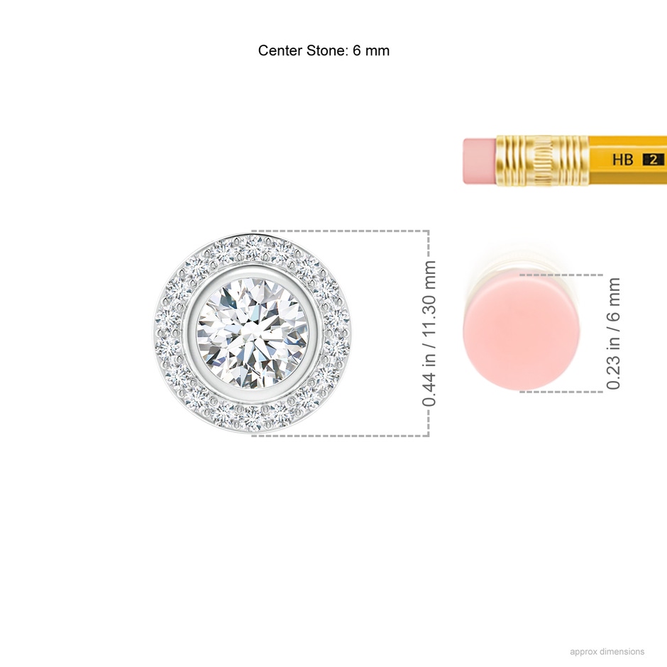 6mm FGVS Round Bezel-Set Lab-Grown Diamond Pendant with Halo in White Gold ruler