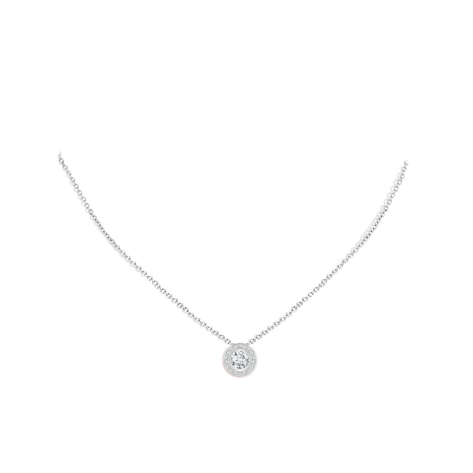 6mm FGVS Round Bezel-Set Lab-Grown Diamond Pendant with Halo in White Gold pen