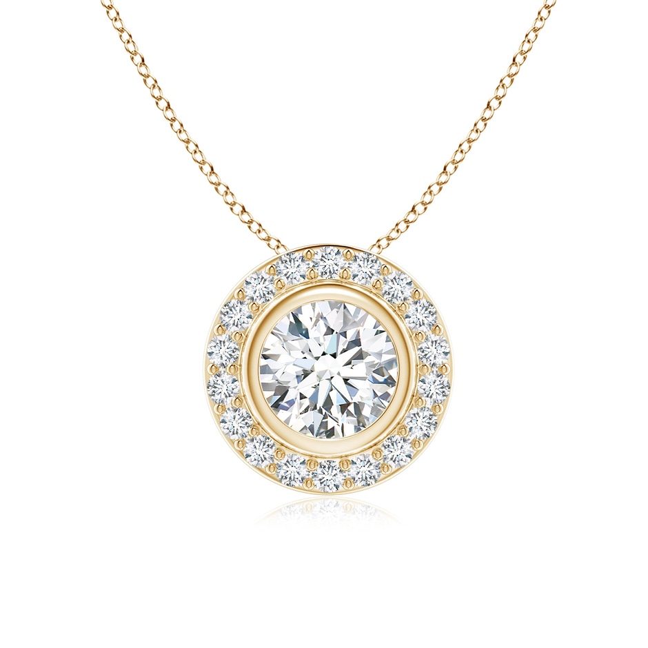 6mm FGVS Round Bezel-Set Lab-Grown Diamond Pendant with Halo in Yellow Gold 
